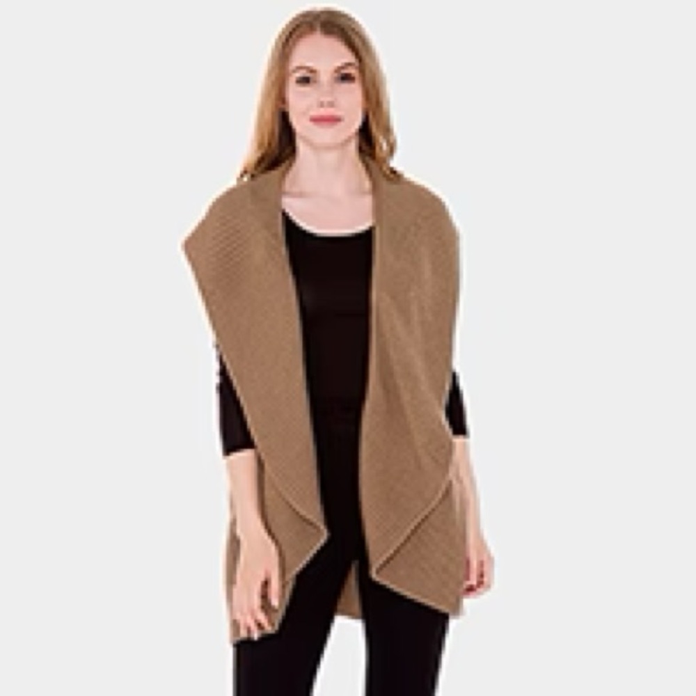 Tan Knit Open Front Vest